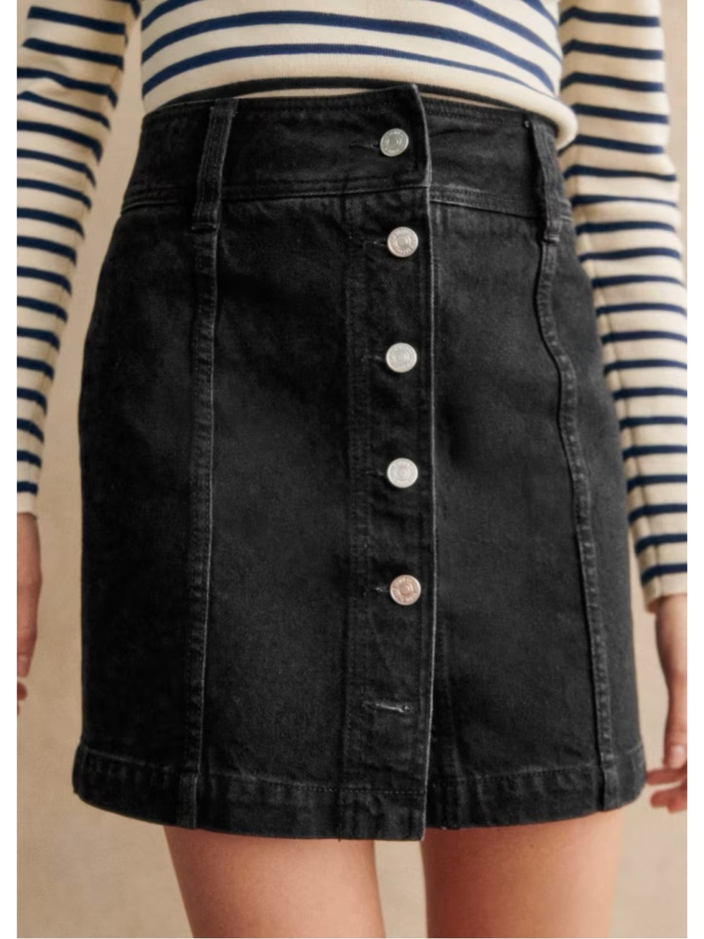 SEZANE Black Gray Denim Cotton Button Down Mini Skirt Jean Skirt